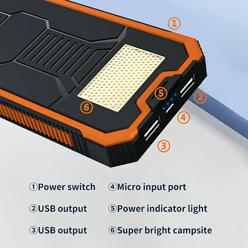 Solar Charger - 10, 000/20000mAh 5V-2A 10W Solar Charger Power Bank - Portable Solar Phone Panel Charger, Dual USB Port Battery Pack Charger, Suitable for All Mobile Phones And Electronic Devices - Long-lasting, Suitable for Travel And Camping, LED