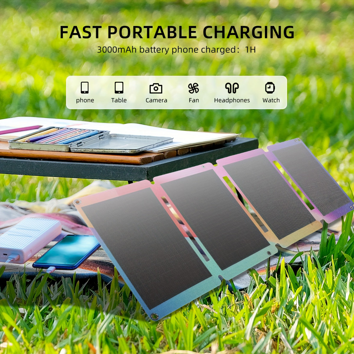 Portable Car 33W Solar Panel Power Bank, Mobile Phone Charging Device, with USB-AQC3.0 And USB-CPD18W Interfaces, Foldable And Sturdy Solar Panel for Power Generation, Portable Buckle for Backpack, Outdoor Hiking And Cycling, Travel Power Source,