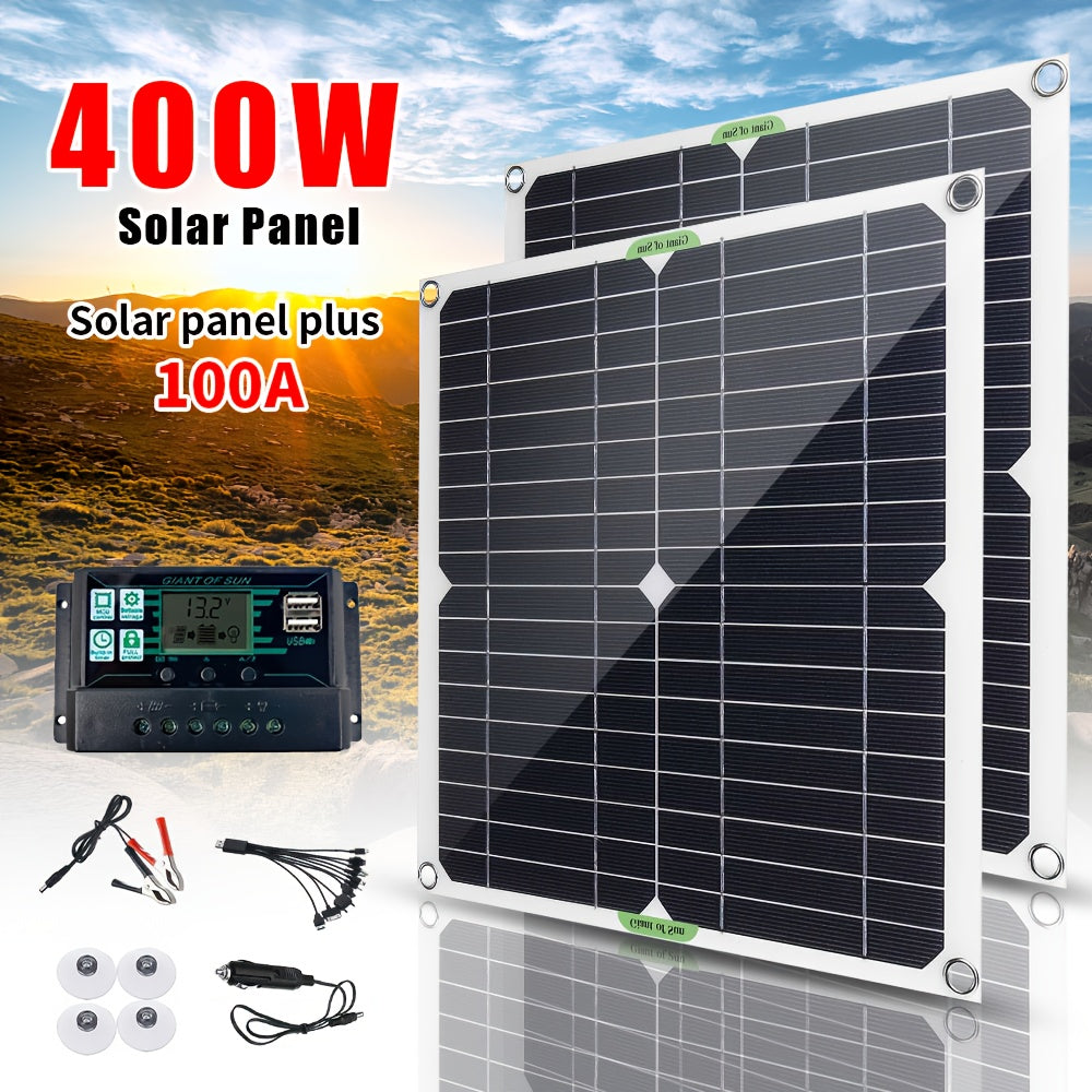 Portable 200W High-Efficiency Monocrystalline Solar Panel Kit with Adjustable Semi-Flexible Design & USB-C/DC Output - Lightweight Foldable Solar Charger for CPAP, RV, Home, Camping, Emergency Backup Power, Off-Grid Systems, Tablets, Laptops, Phones -