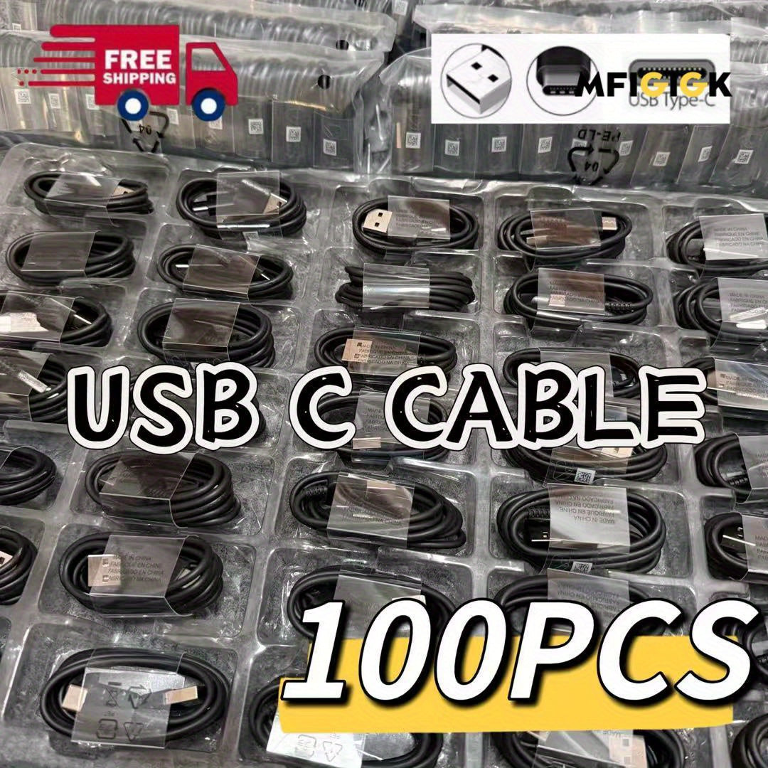 MFIGlGK 100pcs Lot Type C Android Charger Data Lead Fast Charging USB C Cable Cord 4ft for Samsung for Galaxy S9/ S9 Plus/ S8/ S8+/ Note8/ for/ for Google, Mobile Phone Charging, Organized Cable Management, Highquality Connectors, Fast Charging Cable,