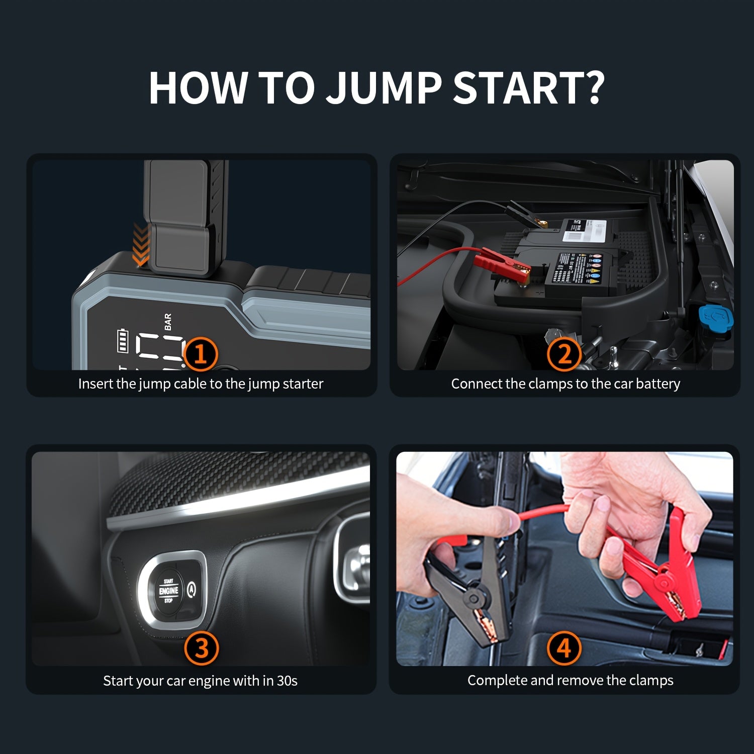 FEATOU Portable Car Starter, 5000A Peak Battery Jump Starter, Car Battery Jump Box, Car Battery Charger, 12V Portable Car Starter, Suitable For 8.5L Gasoline And 7.0L Diesel Cars, With USB Port Power Bank Function And LED Flashlight