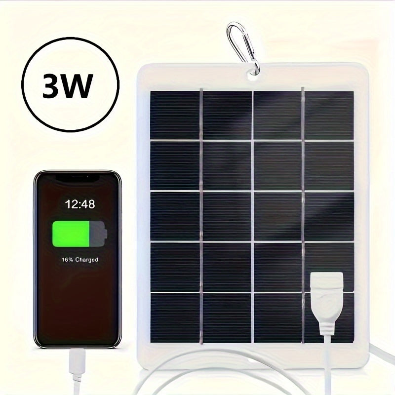 1Pcs 12W (3W/pc) 5V Outdoor Solar Panel USB Charger Is Suitable For Outdoor Travel And Camping, Mobile Power, Mobile Phone Charging Bank, Flashlight, Fas