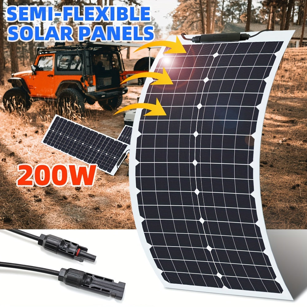 Portable 200W High-Efficiency Monocrystalline Solar Panel Kit with Adjustable Semi-Flexible Design & USB-C/DC Output - Lightweight Foldable Solar Charger for CPAP, RV, Home, Camping, Emergency Backup Power, Off-Grid Systems, Tablets, Laptops, Phones -