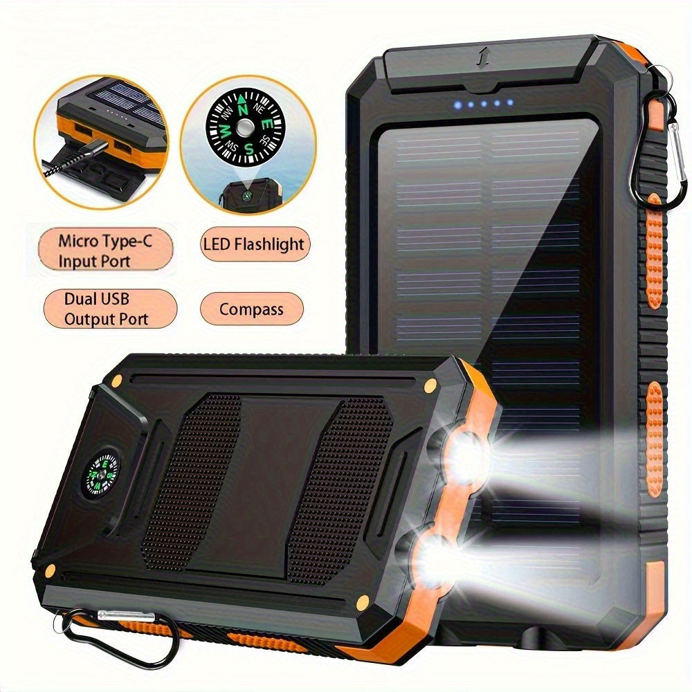 20000mAh USB Portable Charger Solar Power Bank, Camping External Backup Battery Dual 5V USB Ports Output, for Cell Phones, Mobile Devices, Travel Backup Battery, Built-In Dual Super Bright Flashlights, The Best Gift for Festival
