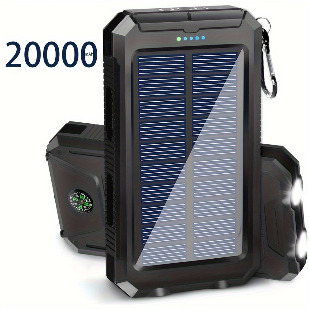 20000mAh USB Portable Charger Solar Power Bank, Camping External Backup Battery Dual 5V USB Ports Output, for Cell Phones, Mobile Devices, Travel Backup Battery, Built-In Dual Super Bright Flashlights, The Best Gift for Festival