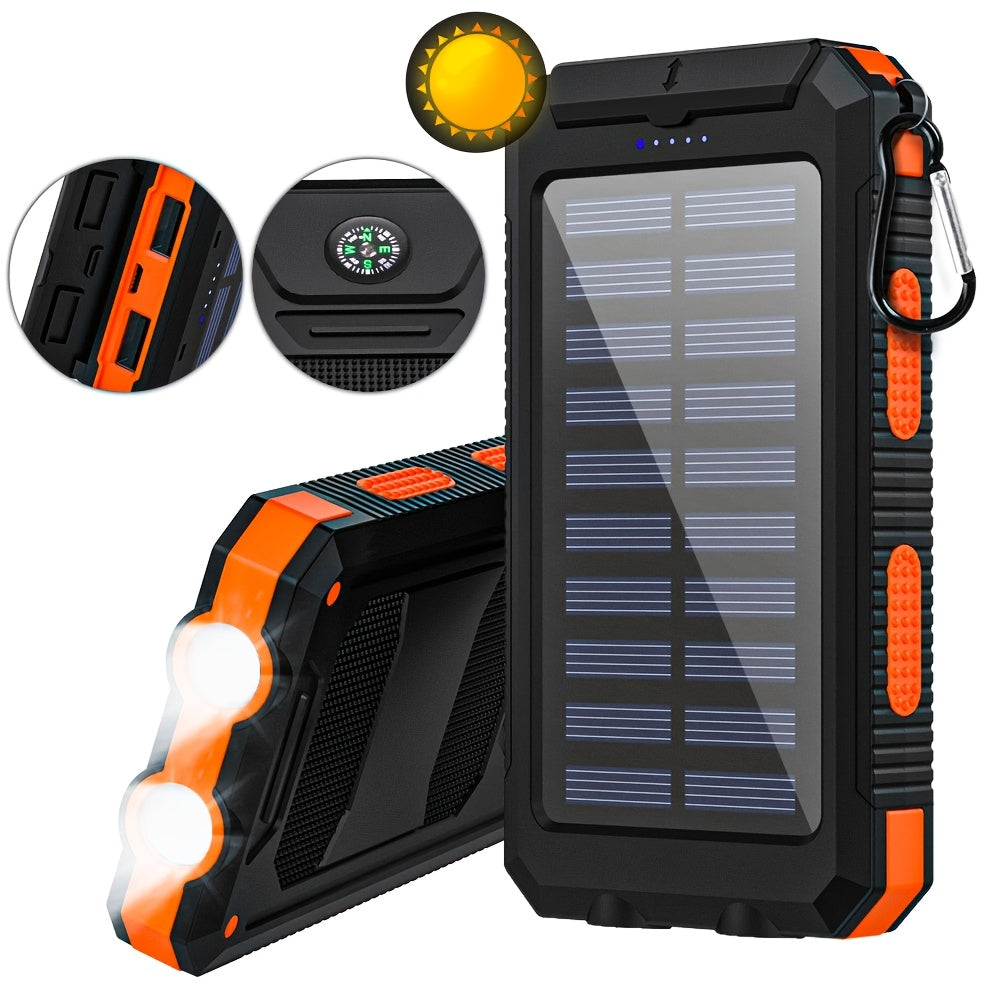 [Solar Power Bank] 20000mAh Solar Power Bank | Portable Charger with Dual 5V USB Port, LED Flashlight, Compass - Best Gift for Holidays, Travel, Camping External Backup Battery Set for Phones & Mobile Devices