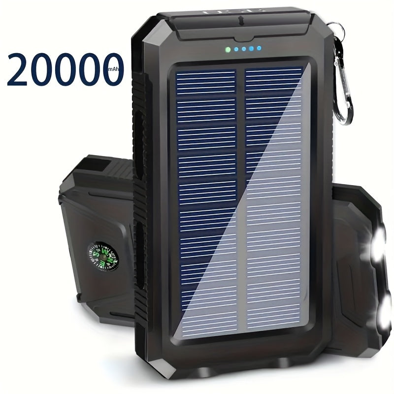 [Solar Power Bank] 20000mAh Solar Power Bank | Portable Charger with Dual 5V USB Port, LED Flashlight, Compass - Best Gift for Holidays, Travel, Camping External Backup Battery Set for Phones & Mobile Devices