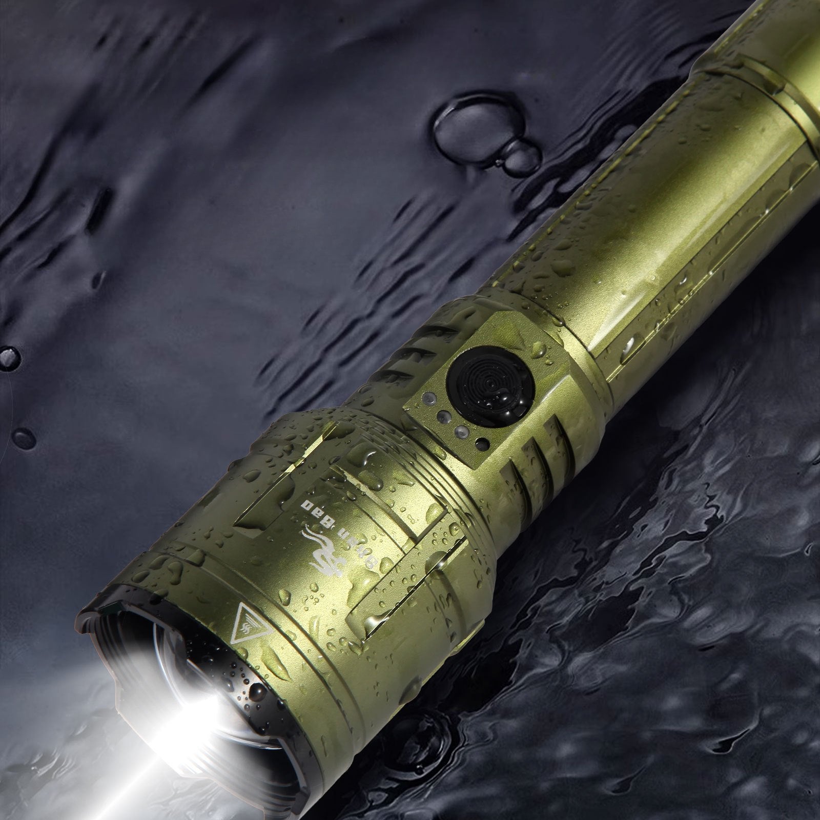 Green Outdoor Camping Mountaineering Zoom Flashlight Strong Light Focusing Light Source Can Ignite The Flame