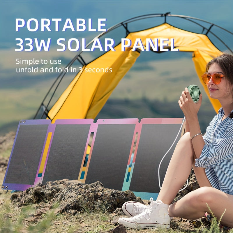 Outdoor Camping High-efficiency 33W Solar Panel, Home Mobile Phone Power Bank Solar Power Generation Mobile Power Supply, Portable Folding Solar Charging Panel, Solar Panels for Camping, Solar Car Charger, Solar Power Kit, Solar Panel with Battery, Solar