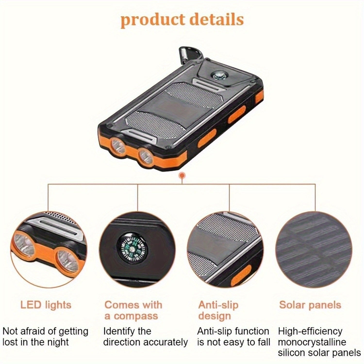 20000mAh USB Portable Charger Solar Power Bank, Camping External Backup Battery Dual 5V USB Ports Output, for Cell Phones, Mobile Devices, Travel Backup Battery, Built-In Dual Super Bright Flashlights, The Best Gift for Festival
