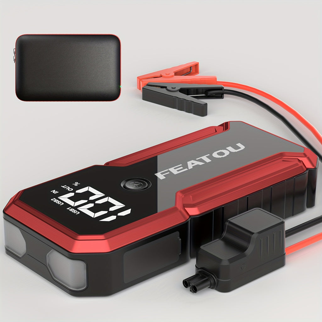 FEATOU Portable Car Starter, 5000A Peak Battery Jump Starter, Car Battery Jump Box, Car Battery Charger, 12V Portable Car Starter, Suitable For 8.5L Gasoline And 7.0L Diesel Cars, With USB Port Power Bank Function And LED Flashlight