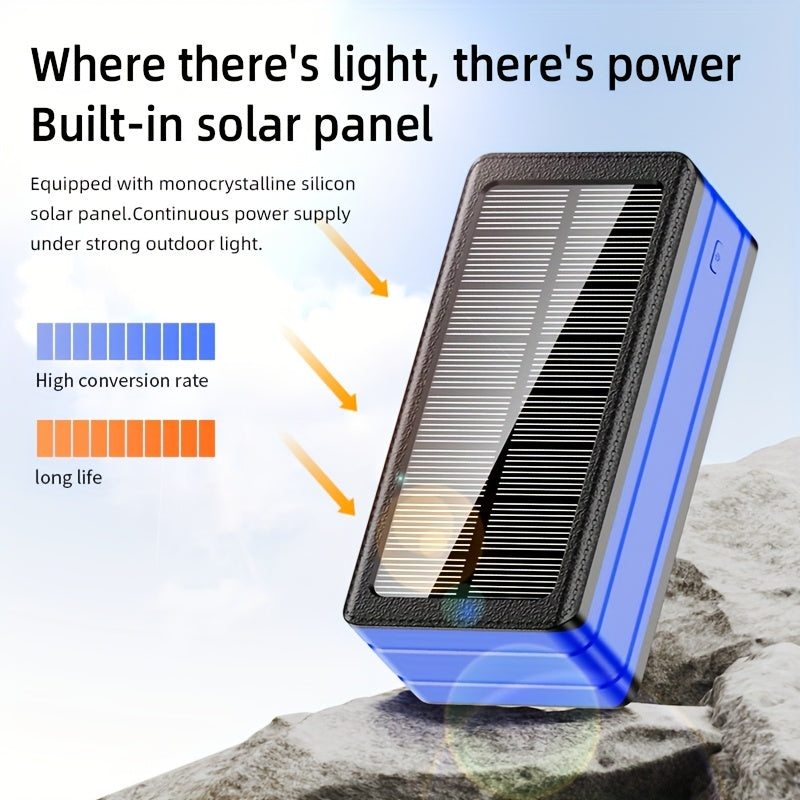80, 000mAh Solar Power Bank, Large Capacity, 30W Fast Charging Mobile Power, 5Outputs And 2 Inputs, LED Flashlight SOS/Strobe/Strobe Light Flashlight, PortableCharger, Suitable for Outdoor Camping And Wilderness Survival Gear