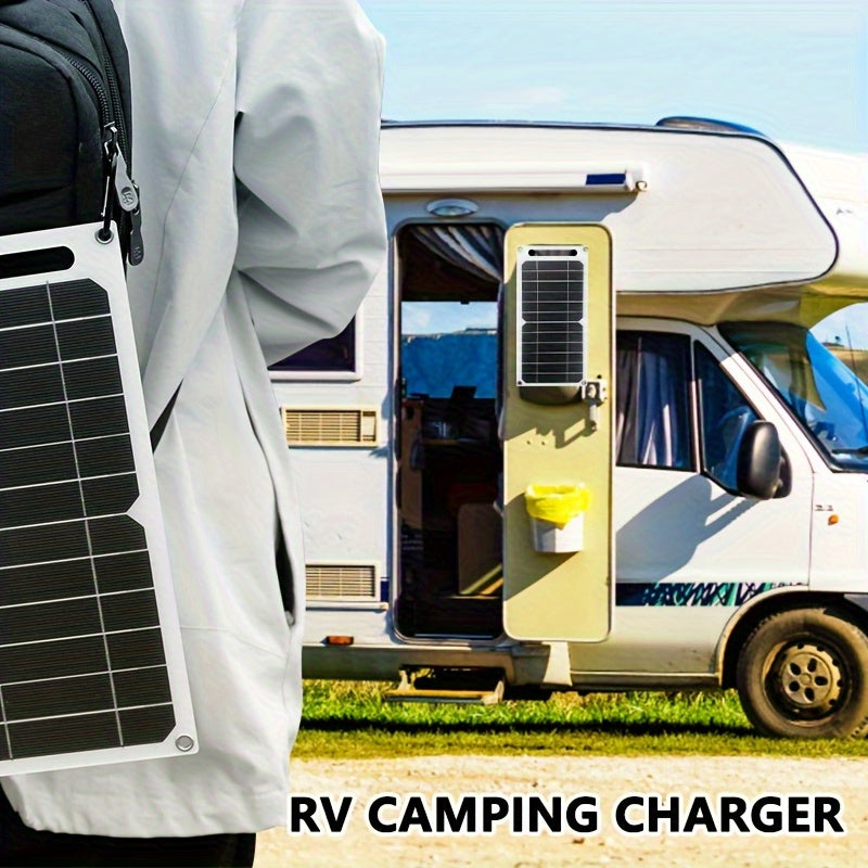 1pc Solar Panel with USB - Portable Solar Charger, USB-Powered Device Charging, Compatible with Smartphones, Tablets, RV, Camping, Emergency Backup Power - Lightweight & Compact for Outdoor, Home, Off-Grid Use, Rv Charging Station, Sturdy Construction