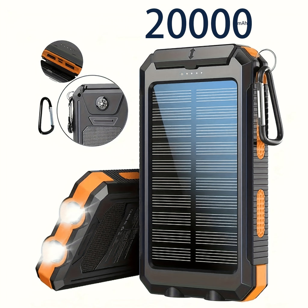 [Solar Power Bank] 20000mAh Solar Power Bank | Portable Charger with Dual 5V USB Port, LED Flashlight, Compass - Best Gift for Holidays, Travel, Camping External Backup Battery Set for Phones & Mobile Devices