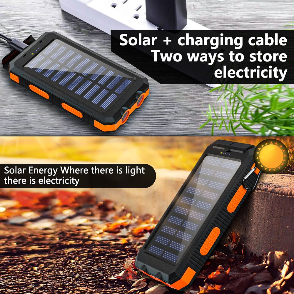 [Solar Power Bank] 20000mAh Solar Power Bank | Portable Charger with Dual 5V USB Port, LED Flashlight, Compass - Best Gift for Holidays, Travel, Camping External Backup Battery Set for Phones & Mobile Devices