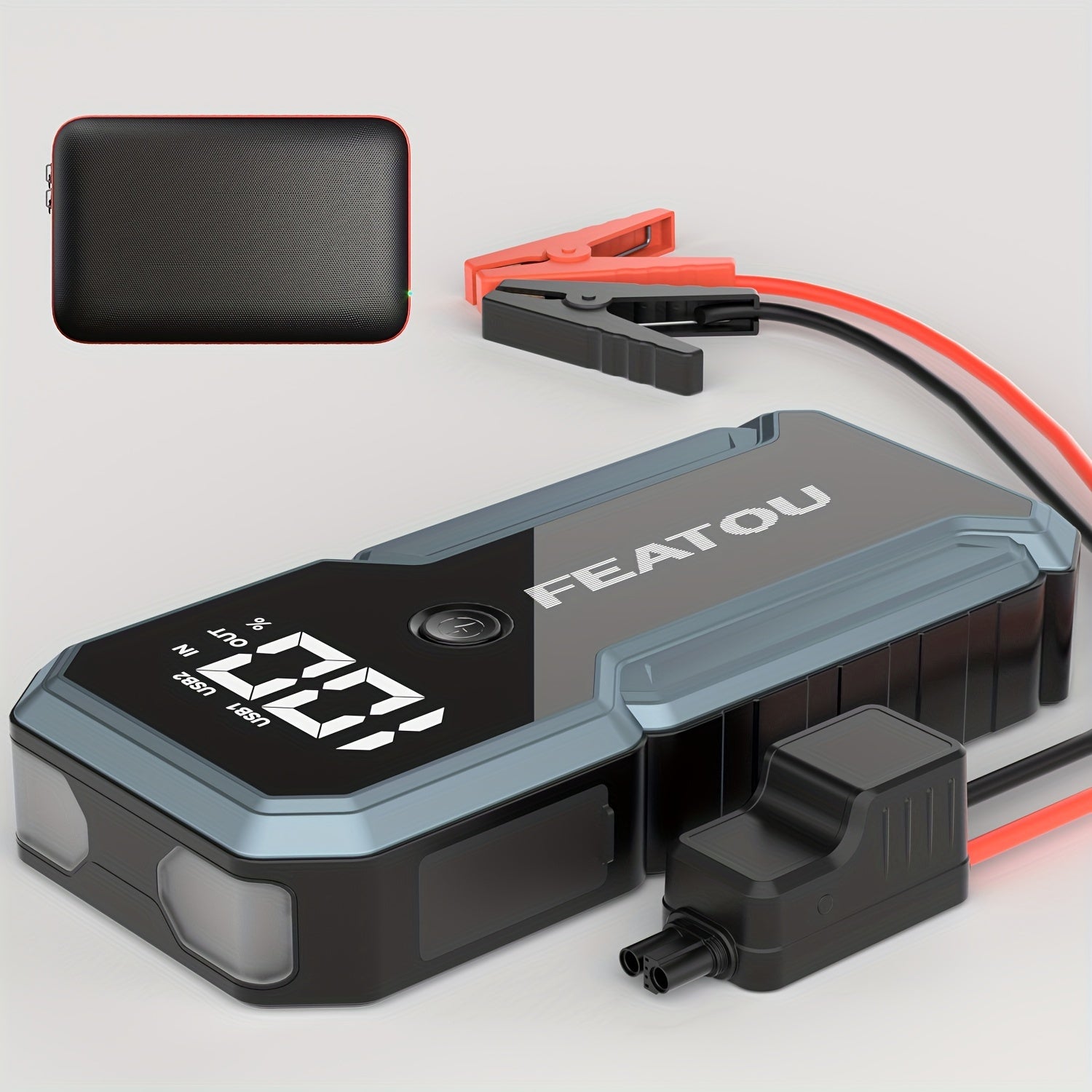 FEATOU Portable Car Starter, 5000A Peak Battery Jump Starter, Car Battery Jump Box, Car Battery Charger, 12V Portable Car Starter, Suitable For 8.5L Gasoline And 7.0L Diesel Cars, With USB Port Power Bank Function And LED Flashlight