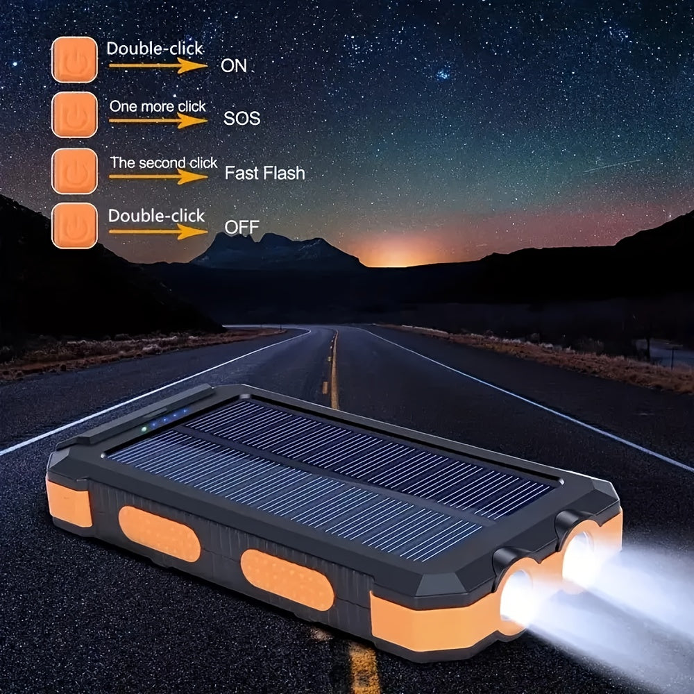 [Solar Power Bank] 20000mAh Solar Power Bank | Portable Charger with Dual 5V USB Port, LED Flashlight, Compass - Best Gift for Holidays, Travel, Camping External Backup Battery Set for Phones & Mobile Devices