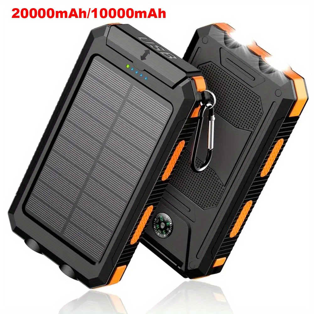 20000mAh USB Portable Charger Solar Power Bank, Camping External Backup Battery Dual 5V USB Ports Output, for Cell Phones, Mobile Devices, Travel Backup Battery, Built-In Dual Super Bright Flashlights, The Best Gift for Festival