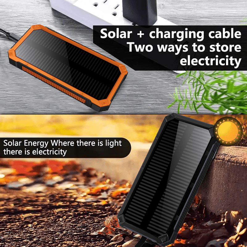 Solar Charger - 10, 000/20000mAh 5V-2A 10W Solar Charger Power Bank - Portable Solar Phone Panel Charger, Dual USB Port Battery Pack Charger, Suitable for All Mobile Phones And Electronic Devices - Long-lasting, Suitable for Travel And Camping, LED