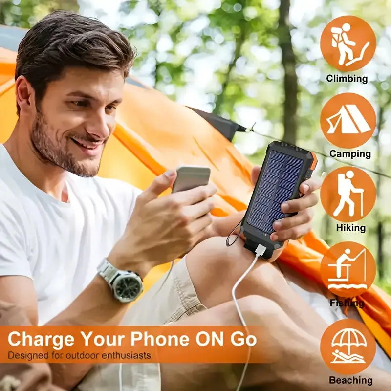 [Solar Power Bank] 20000mAh Solar Power Bank | Portable Charger with Dual 5V USB Port, LED Flashlight, Compass - Best Gift for Holidays, Travel, Camping External Backup Battery Set for Phones & Mobile Devices