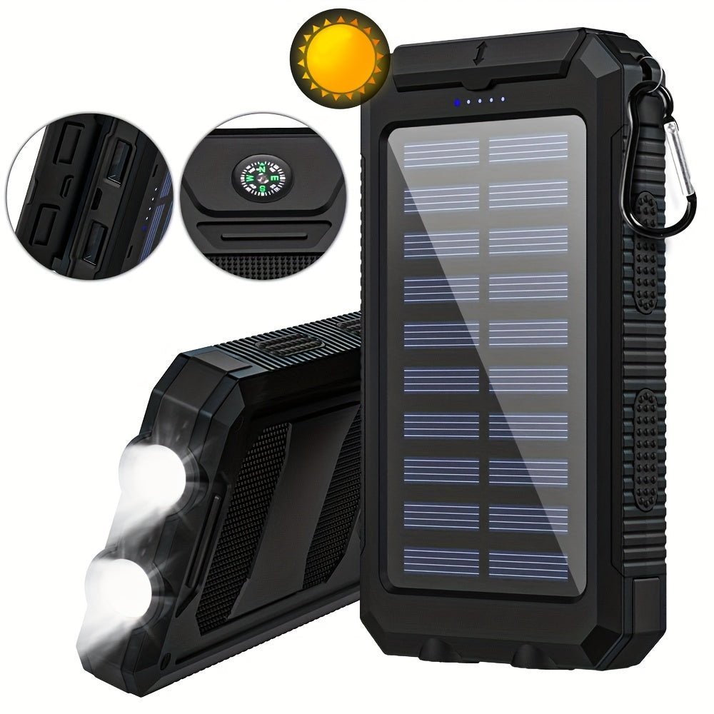 [Solar Power Bank] 20000mAh Solar Power Bank | Portable Charger with Dual 5V USB Port, LED Flashlight, Compass - Best Gift for Holidays, Travel, Camping External Backup Battery Set for Phones & Mobile Devices