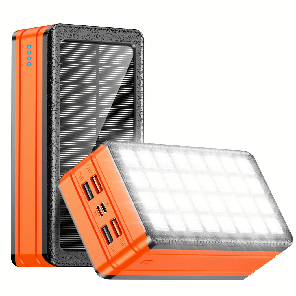 81000mAh Solar Power Bank with 32 LED Camping Light, 30W Super Fast Charging, 2-in-1 Portable Solar Generator & Power Bank, 5-Device Charging, USB-C/PD/DC Input/Output, 36V Low Voltage, 32 LED Flashlight, Compact & Lightweight for Camping, Travel,